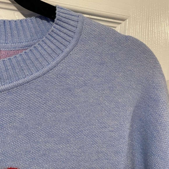 NWT No Boundaries Size M Blue Crew Neck Long Sleeve Soft Sweater Cherries Bow - Picture 4 of 11